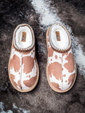 Sparks Slipper - Cream/Tan - Cow Print - Very G - Bronco Western Supply Co.