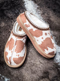 Sparks Slipper - Cream/Tan - Cow Print - Very G - Bronco Western Supply Co.