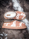 Sparks Slipper - Cream/Tan - Cow Print - Very G - Bronco Western Supply Co.