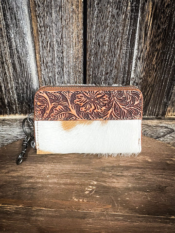 Julie Mini Wallet - Brown - Floral Tooling - Hair on hide - Montana West - Bronco Western Supply Co.