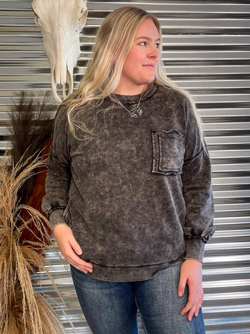 Rustler Acid Washed Pullover - Ash Black