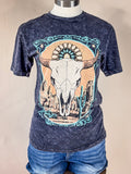 Western Cow Skull Graphic Tee - Vintage Black - Western Fashion - Tee - Bronco Western Supply Co.