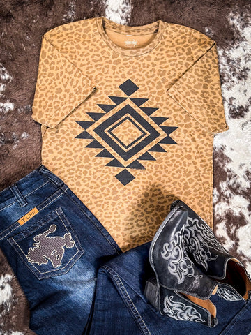 Vegas Aztec Graphic Tee - Brown Leopard - Western Tee - Bronco Western Supply Co.