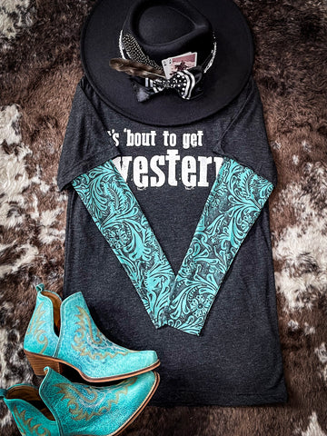 Tooled in Turquoise Mesh Top - Sterling Kreek - Bronco Western Supply Co.