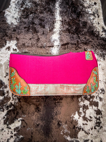 Hand Painted Cactus Saddle Pad - Pink - Saddle Pads - Tough 1 - Bronco Western Supply Co.