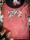 Howdy Cow Print Graphic Tee - Vintage Wine - Apparel - Bronco Western Supply Co. - Bronco Western Supply Co.