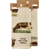 I Play Well With Udders Embroidered Kitchen Towel - Gift Items - Primitives by Kathy - Bronco Western Supply Co.