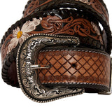 Myra Bag - Checkered brown Hand - Tooled Leather Belt - Apparel - Myra Bag - Bronco Western Supply Co.