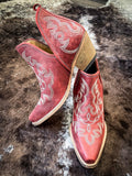 Myra Bag - Maisie Stitched Leather Booties in Red - Women's Shoes - Myra Bag - Bronco Western Supply Co.