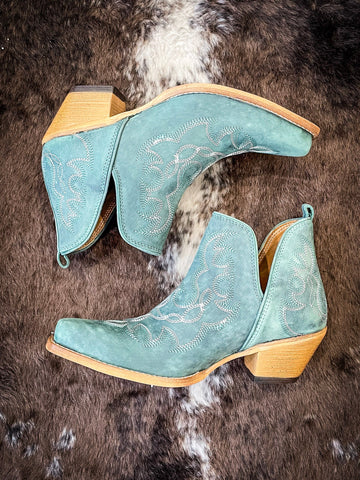 Myra Bag - Maisie Stitched Leather Booties in Turquoise - Women's Shoes - Myra Bag - Bronco Western Supply Co.