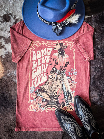 Retro Long Live Cowgirls Tee - Wine - Apparel - Bronco Western Supply Co. - Bronco Western Supply Co.