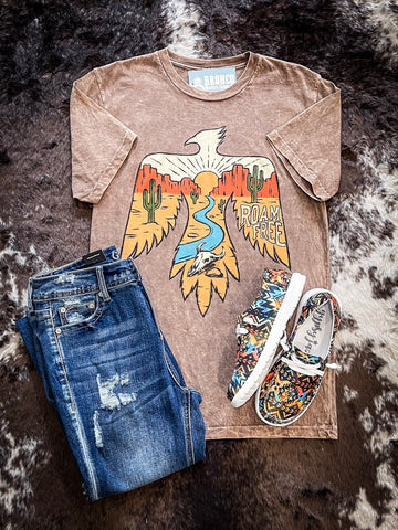 Roam Free Graphic Tee - Mocha - Apparel - Bronco Western Supply Co. - Bronco Western Supply Co.