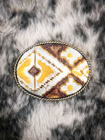 Rope Edge Yellow Navajo Leather Belt Buckle - Apparel - Bronco Western Supply Co. - Bronco Western Supply Co.