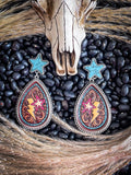 Rowdy Embossed Leather Earrings - Turquoise - Jewelry - Bronco Western Supply Jewelry - Bronco Western Supply Co.