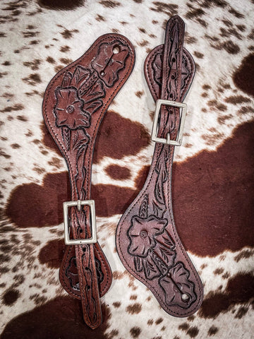 Royal King Floral Stamp Spur Strap - Dark Oil - Spurs - Tough 1 - Bronco Western Supply Co.