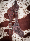 Royal King Floral Stamp Spur Strap - Dark Oil - Spurs - Tough 1 - Bronco Western Supply Co.