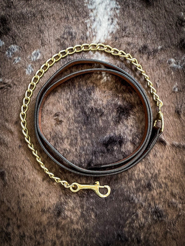 Royal King Leather Lead with Brass Chain - 1" - Halters & Leads - Tough 1 - Bronco Western Supply Co.