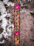 "Senorita" Brown/Fuchsia/Green Filigree Hooey Belt - Apparel - Hooey - Bronco Western Supply Co.