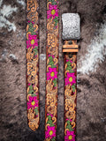 "Senorita" Brown/Fuchsia/Green Filigree Hooey Belt - Apparel - Hooey - Bronco Western Supply Co.