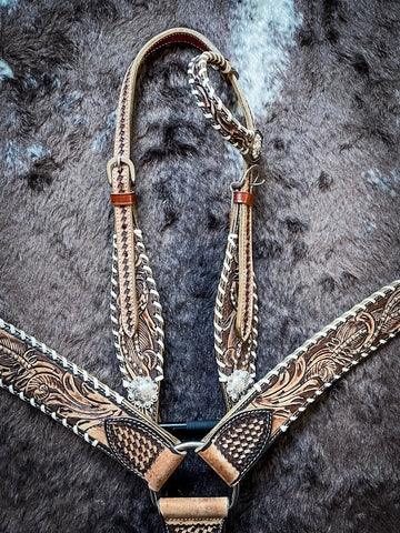 Silver Royal Feather and White Lace Headstall and Breast Collar Set - Headstalls & Accessories - Tough 1 - Bronco Western Supply Co.