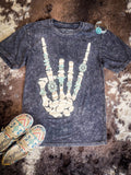 Skeleton Rock Hand Sign Tee - Vintage Black - Apparel - Bronco Western Supply Co. - Bronco Western Supply Co.