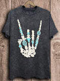 Skeleton Rock Hand Sign Tee - Vintage Black - Apparel - Bronco Western Supply Co. - Bronco Western Supply Co.