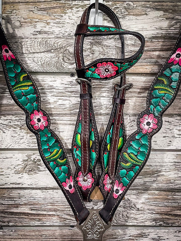 Tough1 Pink Flower and Cactus Breast Collar - Breast Collars - Tough 1 - Bronco Western Supply Co.