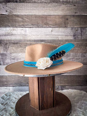 Turquoise Sahara - Camel Flat Wide Brim Hat - Accessories - Bronco Western Supply Co. - Bronco Western Supply Co.