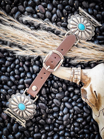 Wanda Western Style Turquoise and Leather Watch Band - Accessories - Bronco Western Supply Jewelry - Bronco Western Supply Co.