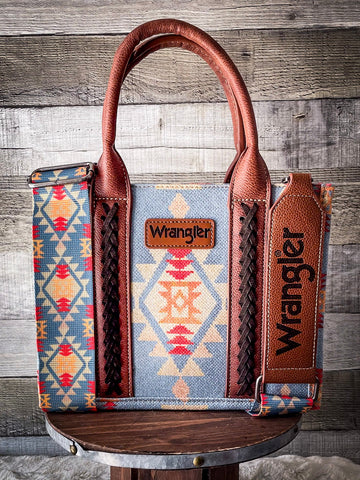 Wrangler Southwestern Print Small Canvas Tote/Crossbody - Brown - Purses & Wallets - Wrangler - Bronco Western Supply Co.